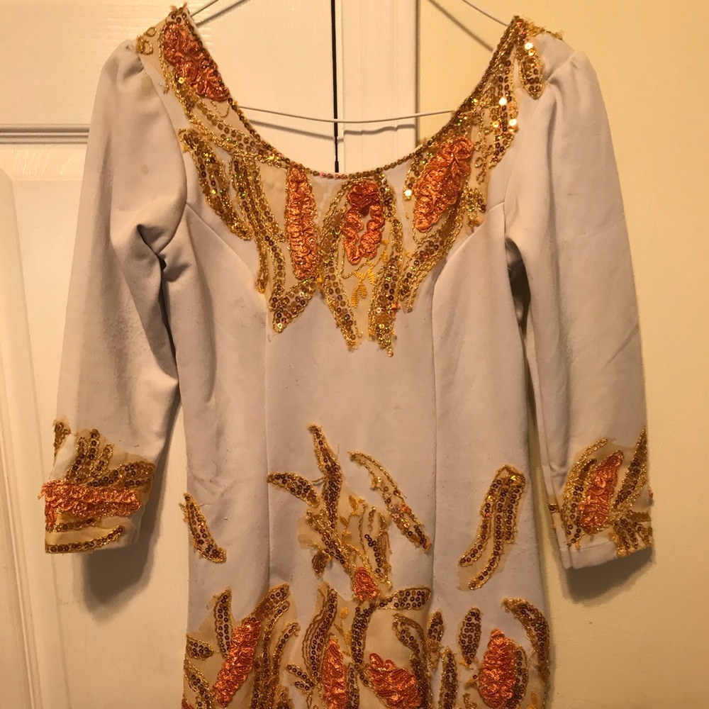 handmade white and orange dress with sequence